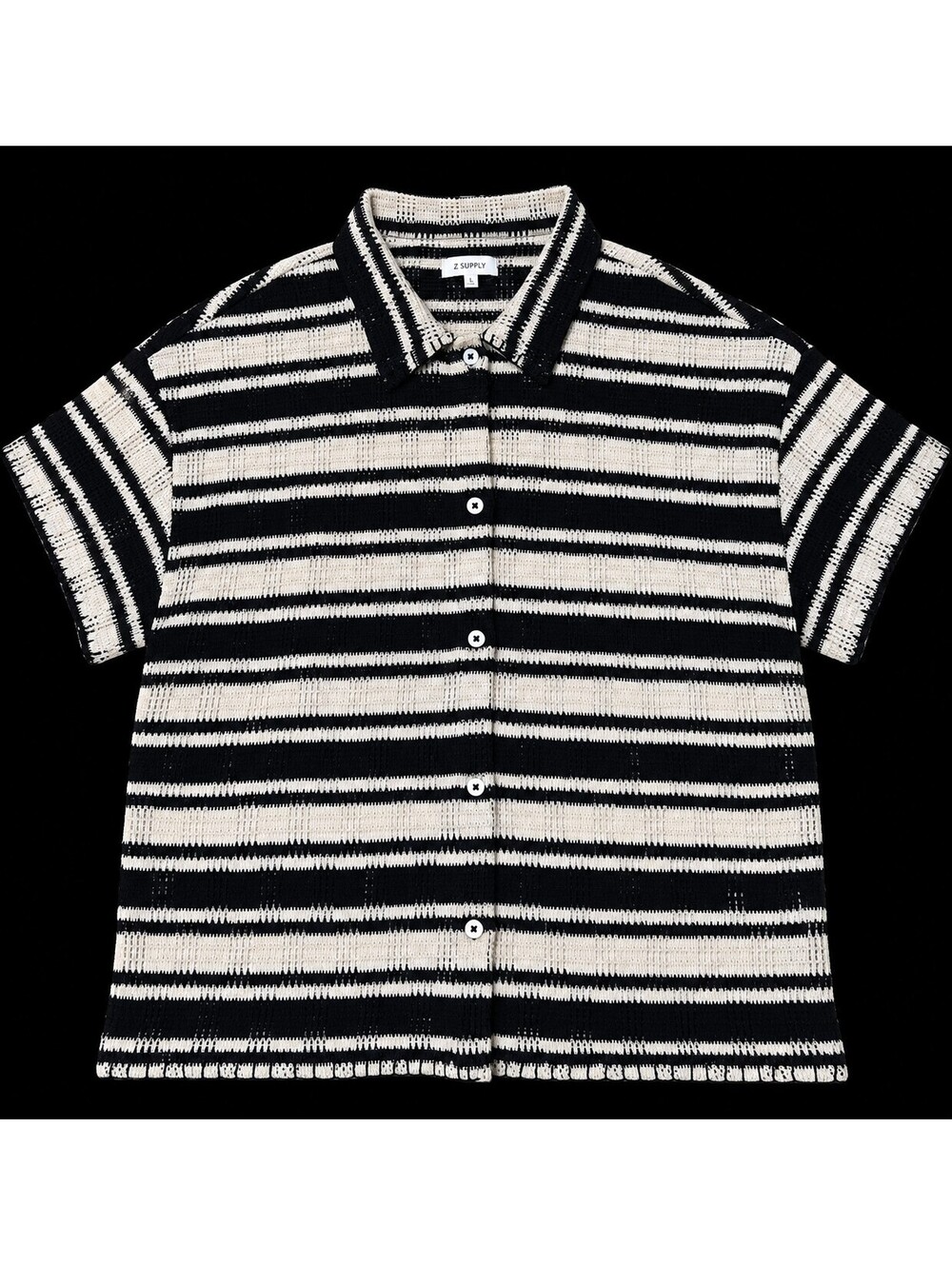Z Supply Evereve Button Up Short Sleeve Shirt in Black and Natural Stripe